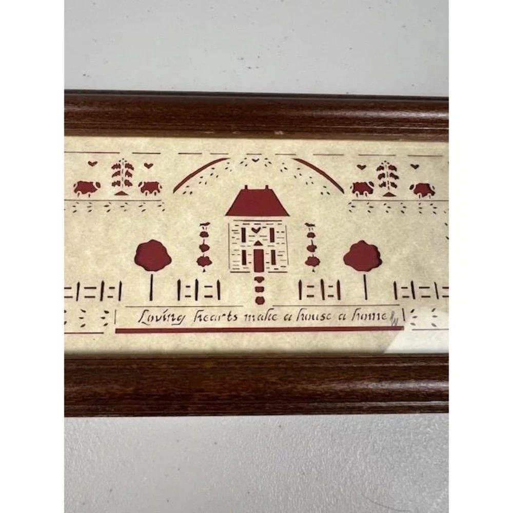 Vintage 1988 Designs with Scissors Paper Cut Folk Art Framed Home‎ Signed Art